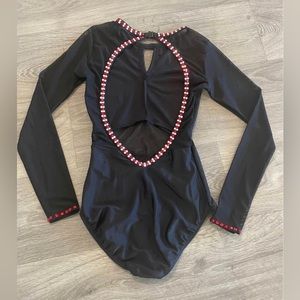 Black Leotard with Mesh Sleeves & Open Back